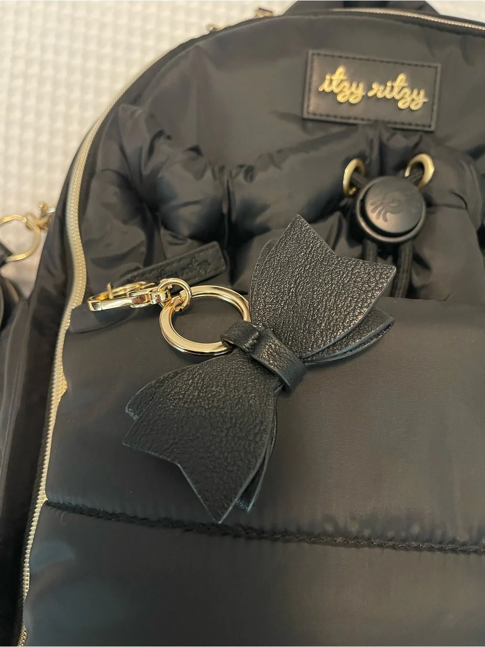 Itzy Ritzy Black Quilted Backpack Diaper Bag Set with Gold Hardware